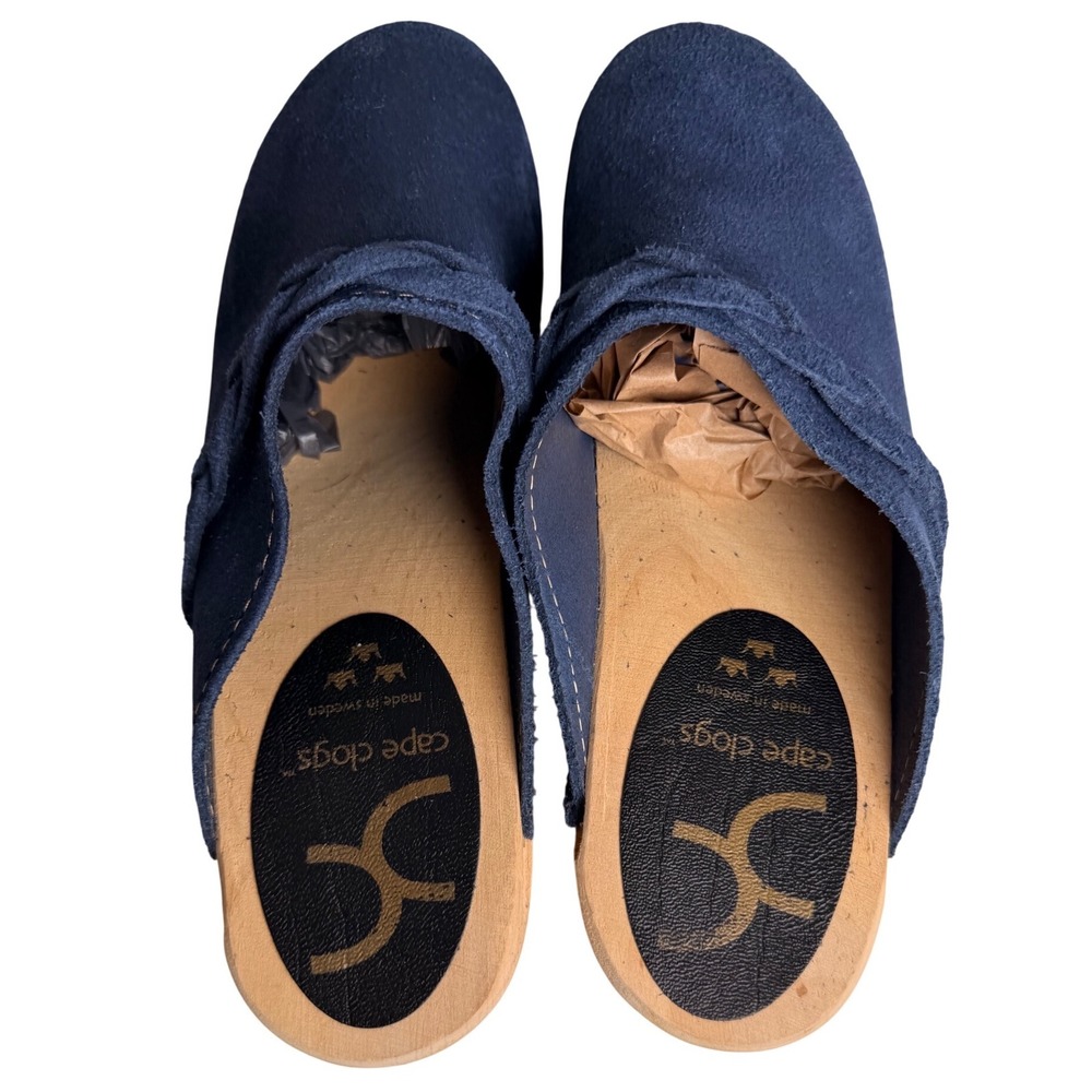 Cape Clogs Navy Blue Suede Swedish Wood Clog Mules 38 Scandinavian Minimalist - Picture 6 of 12